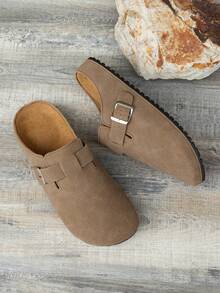 Men's Casual Retro Slouchy Slip-On Mule Shoes With Adjustable Buckle, Closed Toe Slippers - Brown - View 6