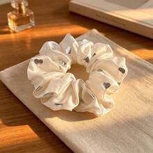 1pc White Satin Scrunchie With Polka Dot Pattern, Shiny Elegant Hair Accessory For Loose Ponytail, Autumn - Multicolor - View 4
