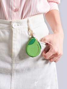 CHARM INFINITE Sweet 3D Pear Design Keychain Wallet, PU Leather Mini Zipper Coin Purse, Lightweight Portable Mini Storage Pendant, Fashion Bag Charm, Suitable As Holiday Birthday Gift For Girls - Green - View 7