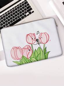 1pc Pink Tulip Print Laptop Sleeve, Shockproof Zipper Notebook Protective Bag, Portable Computer Case For School Office Travel - Multicolor - View 14