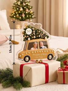 1pc Custom Photo & Text Vintage Car Christmas Acrylic Plaque, 50th Golden Wedding Anniversary Couple Desktop Ornament, Christmas Style Personalized Keepsake Gift For Parents Couple,Christmas Gift,Christmas Tree Element,Winter Holiday Table Decor - Multicolor - View 3