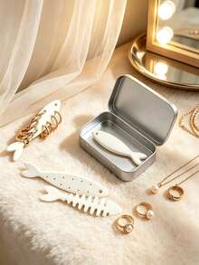Camel & Palm Tree Print Jewelry Storage Box, With Fishbone Divider, Snap Closure, Portable Jewelry Box, Compartmentalized Storage For Earrings, Rings, Necklaces, Suitable For Commuting, Travel, Dorm, Vanity Organization, Ideal For Delicate Girls, Students, Jewelry Lovers, Qixi, Birthday, Christmas, Best Friend Gift, Portable Earring Box, Mini Jewelry Organizer - Multicolor - View 5