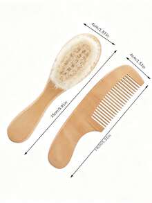Soft Brush Set And Small Wooden Comb For Baby Hair Cleaning, Bathroom Cleaning Tools, Suitable For All Hair Types, Portable Dry Hair Care Set - Multicolor - View 4