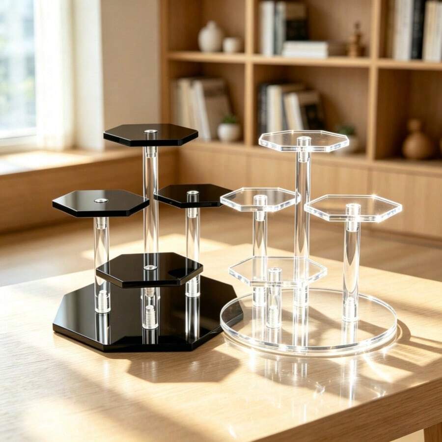 Hexagonal Tiered Acrylic Display Stand,Multi-Tier Design For Space-Saving Storage, Efficiently Organizing Coffee Gear, Cups, And Kitchen Clutter. Build A Cozy Coffee Nook, Instantly Turning The Corner Into Both Storage And Display Space - Diamond-shaped Rack - View 1