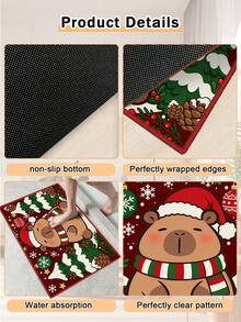 1pc Christmas Outdoor Non-Slip Door Mat With Cute Capybara Christmas Tree Pattern, Bathroom Mat, Kitchen Mat, Christmas Theme Decorative Rug, Multi-Functional Mat, Hallway Carpet, Soft And Convenient Non-Slip, Suitable For Kitchen Indoor/Outdoor Entrance, Bedroom, Home Decor, Machine Washable - Multicolor - View 3