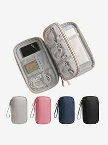 Multifunctional Digital Accessories Storage Bag, Double Layer Large Capacity Waterproof Data Cable Organizer, Portable Handheld Earphone USB Drive Power Bank Power Cord Organizer, Travel Shockproof Electronic Accessories Storage Bag - A - View 2