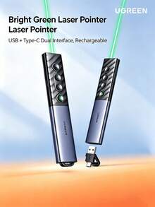 UGREEN LP386 Turner PPT Laser Hijau Isi Ulang, Pena Kontrol Jarak Jauh Bluetooth untuk Guru, Presenter Nirkabel Antarmuka Ganda Tipe-C/USB - View 1