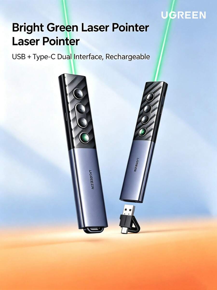 UGREEN LP386 Turner PPT Laser Hijau Isi Ulang, Pena Kontrol Jarak Jauh Bluetooth untuk Guru, Presenter Nirkabel Antarmuka Ganda Tipe-C/USB - View 1