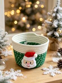 Christmas Handmade Woven Rope Storage Basket, Holiday Bow Decor Desktop Organizer, Home Decor Gift Basket - Multicolor - View 9