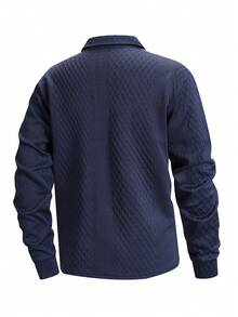Kemeja Polo Lengan Panjang Pria Kasual Serbaguna untuk Musim Semi/Gugur dengan Desain Blok Warna - Biru - View 3