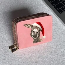 Christmas Print Card Holder Lightweight Fashionable Wallet Suitable For Party For Women Double Zipper Mini Wallet Purse Wallet Card Wallet - Multicolor - View 9