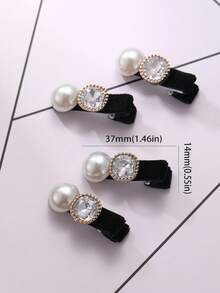 2pcs Autumn/Winter Pearl Rhinestone Velvet Hair Clips, Korean Style Versatile Bangs Clips, Minimalist Fashion Luxury Hair Accessories, Suitable For Girls Daily And Holiday Wear - Black - View 5
