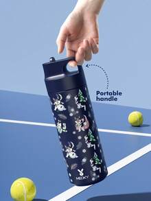 Meoky 19oz Deep Blue Husky Cartoon Print Stainless Steel Water Bottle With Handle Lid, Portable Water Bottle - Dark Blue Husky - View 3