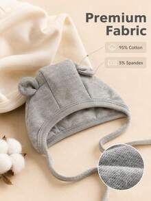 3 Packs Cute Bear Ear Baby Hats, Soft Double-Layer Knit Cotton Ear Protection Hats With Ties - Multicolor - View 4