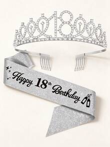2 Pieces Set 18th Birthday Sash Ribbon Birthday Queen Crown Headwear Rhinestone Birthday Headband Birthday Sash With Pin Happy Birthday Crown And Sash Ribbon Birthday Party - 18 - View 7