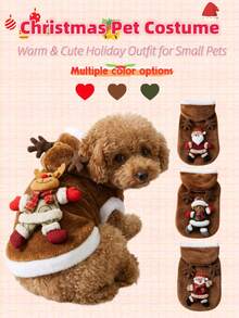 Christmas Pet Clothing, Warm Fleece Dog Vest, 3D Pattern, Cute Holiday Outfit, Suitable For Small Dogs And Cats, Christmas Party Pet Clothes - Camel - View 1