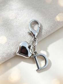 Silvery Exquisite Small Heart Pendant/Silvery 26-Letter Lobster Clasp Keychain/Suitable For Bags, Wallets, Handbags Keys And Other Decorative Hangings - Multicolor - View 18