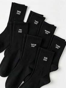 7 Pairs Letter Sunday Socks, Casual Sports Unisex Socks - Black - View 4
