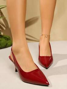 Elegant Pointed Toe Slingback Heels, Stiletto Heel, Wedding Party, Date Night Footwear - Red - View 3