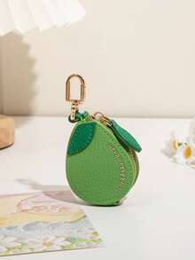 CHARM INFINITE Sweet 3D Pear Design Keychain Wallet, PU Leather Mini Zipper Coin Purse, Lightweight Portable Mini Storage Pendant, Fashion Bag Charm, Suitable As Holiday Birthday Gift For Girls - Green - View 6