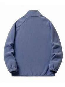 Men's Autumn/Winter Zipper Placket Pocket Casual Versatile Long Sleeve Fleece Jacket Coat Suitable For Daily Outings And Commuting - Dusty Blue - View 4