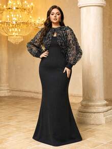 UNITHORSE[Random Cut]Stand Collar Lantern Sleeve Knit Evening Dress - Black - View 1