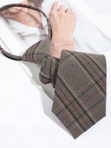 1pc Vintage British Plaid Men's Tie-Free Collar Accessory, Japanese Academy Style Shirt Outfit, Simple Versatile Styling Accessory - Multicolor - View 9