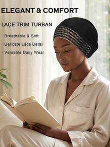 2/1pc Women's Solid Color Headscarf, Upgraded Lace Trim, Fashionable Versatile Hat, Casual Comfortable Daily Wear - Multicolor - View 10