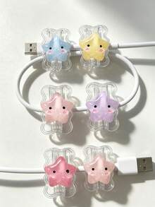 Cute Star Cable Protector Cartoon Star Data Cable Protector, Cartoon Cute Charging Cable Anti-Breakage Protector, Durable Charging Cable Anti-Fracture Protective Shell, Anti-Scratch Anti-Drop, Protect Data Cable From Damage, Charger Cable Protective Sleeve; Suitable For Students, Girls, Anime Fans, Home, Office, Commute, Daily Charging Use, Storage And Display - Multicolor - View 9