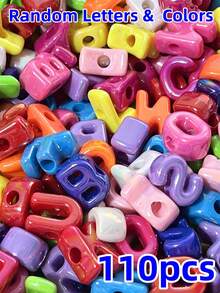 110pcs Mixed Random Rainbow Color UV Coated Acrylic Letter Beads, DIY Jewelry Making Bracelet Keychain Accessories - Multicolor - View 16