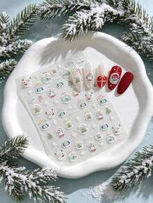 1pc 3D Embossed Light Color Christmas Bauble Nail Stickers, Snowflake & Reindeer Autumn Decals - Multicolor - View 4