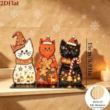 2D Flat, 3pcs Christmas Gingerbread Cat Decoration Set, Gingerbread, Candy Cane, Star, Snowflake, Gift Box, Suitable For Various Home Decor, Winter Family Gathering - A - View 4