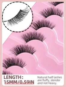 7 Pairs Of Half False Eyelashes, Clear Band, Cat Eye Style, Long And Natural, Light And Airy, Mink-Like Material, Fluffy And Soft, Creates A Natural Look, Suitable For Daily Wear, Parties, Valentine's Day Makeup. - Black - View 4