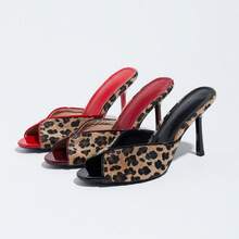 Women's Sexy Leopard Print Open Toe Mule High Heel Sandals Slip-On Outdoor Wear Spring Summer New Minimalist High Heel Slides, Red High Heels - Red - View 9
