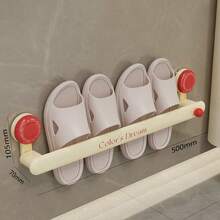 1pc Dopamine Suction Cup Towel Rack, Wall-Mounted Home Bathroom, No Drilling Required, Can Store Slippers, With Towel And Slipper Hooks - Multicolor - View 7