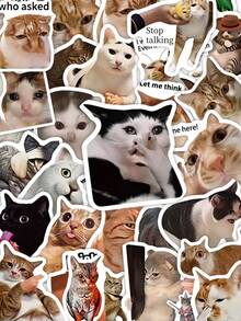 50/100pcs Cat MEME Stickers Laptop Handbook Phone Case Funny Decorative Decals,Backe To School - Multicolor - View 1