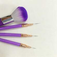 3Pcs Nail Art Line Drawing Pens, Gradient Purple Fluffy Setting Powder Makeup Brush Combo Pack - Multicolor - View 3