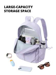 CAMEL CROWN Large Capacity Travel Backpack, Lightweight Casual Sports Backpack, Portable Daily Use Backpack, Suitable For Outdoor Hiking And Climbing - Lilac - View 2