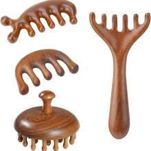 Set Sisir Pijat Kulit Kepala Kayu 4 Buah, Alat Pijat Gua Sha Kepala Kayu - Coklat - View 7