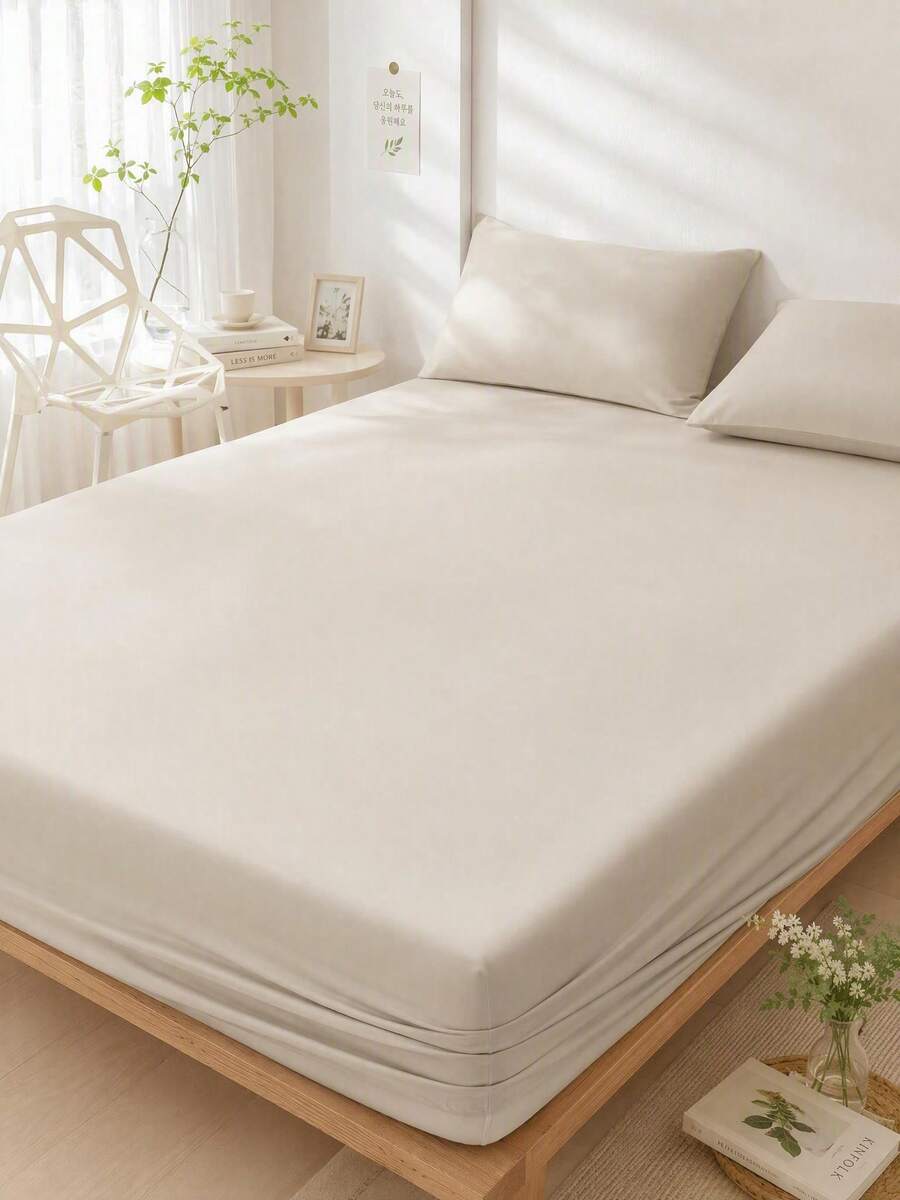 Haus Hana 1pc Khaki Solid Color Fitted Sheet, Mattress Protector, All Bed Sizes Twin, Full, Queen, King, Deep Pocket Up To 30cm, Soft And Breathable, Wrinkle-Resistant, Machine Washable, Dorm Bedding, Back To School - Khaki - View 1