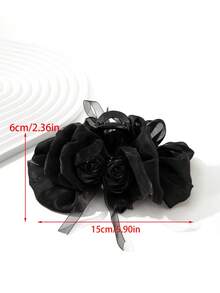 1件女款純色網紗玫瑰花多層雙面蝴蝶結髮夾，優雅時尚抓夾，百搭髮飾，適用日常/約會/通勤 - 彩色 - 查看 3