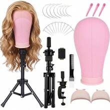 Canvas Wig Mannequin Head With Tripod Stand Kit, Multi‑Color Canvas Block Head, Adjustable Wig Tripod & Table Clamp, Wig Making Tools Set With T‑Pins, C‑Pins, Wig Caps, Comb, Hair Clips For Wig Styling Display Making - View 11