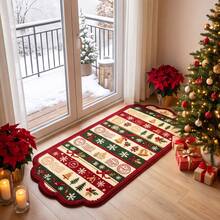 1pc, Washable Non-Slip Christmas Red & Green Patchwork Faux Wool Decorative Rug, Non-Slip Bottom With Soft & Delicate Surface Touch, Christmas Elements Red & Green Patchwork With Decorative Patterns, Bell, Snowflake, Christmas Tree And Other Christmas Element Combination Design, Suitable For Bedroom Bedside, Living Room Corner, Study, Hallway, Kitchen And Other Living Scenes, Christmas Scene Decoration Item, Christmas Gift, Rugs, Carpet, Christmas Rug, Christmas Gift/Decor, Rugs Living Room, Bedroom Rug, Carpet Living Room, Kitchen Mat, Kitchen Rug, Hallway Runner, - Multicolor - View 3