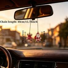 Christmas Car Rearview Mirror Decor, Santa Claus & Bell Pendant, Classic Chain Fashion Car Interior Christmas Holiday Decoration Gift Accessory - CC - View 3