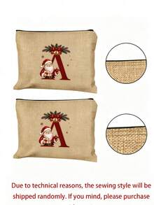Initial And Name Christmas Canvas Gift Bag, 26 Initials, Custom Large Santa Claus Patterned Cloth Bag, Featuring A Red Bow Ribbon, Personalized Christmas Decoration Gift Party Favor - Multicolor - View 11