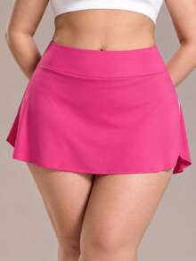 Deybera Plus Size Women High Waist Color Block Skort, Pleated Tennis Skirt With Built-In Shorts & Side Pocket For Running, Yoga, Outdoor & Daily Wear - Hot Pink - View 3
