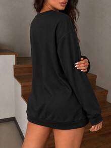Women's Gradient Long Sleeve Athletic Sweatshirt, Crew Neck Ribbed Cuff Training Top For Fitness And Daily Casual Wear - Black - View 7