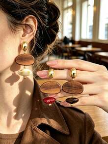 Betykuku 8/12/14pcs European & American Vintage Wooden Resin Artistic Design Pendant Earrings Set - 6 Pairs Set - View 5