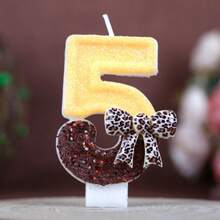 1pc Digital Birthday Candle Leopard Print Bow Cute Girly Atmosphere Color Block Handmade Candle Birthday Party Theme Party Cake Decoration Candle Number Candle - View 11