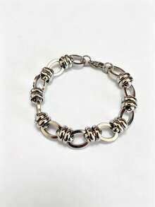 1/4 piezas Pulsera de cadena de acero inoxidable gruesa, pulsera de cadena de clip de papel de acero inoxidable 304 hecha a mano, textura pulida, pulsera personalizada en capas, regalo de joyería adecuado para hombres y mujeres - Pulsera hecha a mano - Ver 7